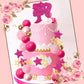 Memovan Hot Pink Girl Cake Toppers 36Pcs Ball Cake Decorations With Hot Pink Gold Balls Shiny Stars For Boho Girl Hot Pink Princ