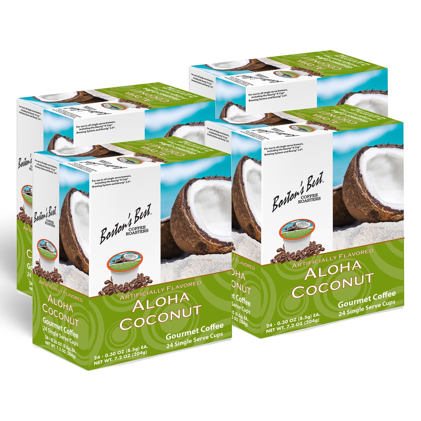 Bostons Best Gourmet Coffee - Aloha Coconut Flavor, Compatible with Keurig, 24 Count (Pack of 4)