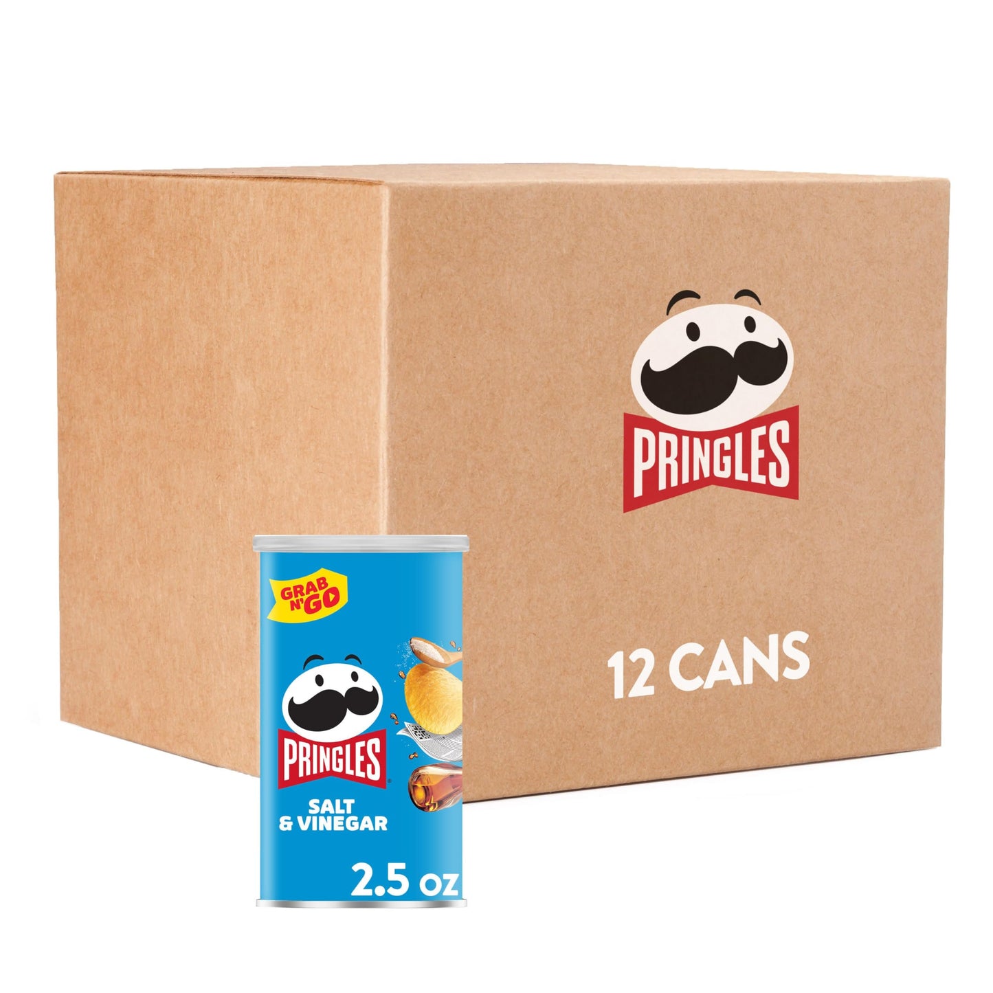 Pringles Potato Crisps Chips, Lunch Snacks, On-The-Go Snacks, Grab N' Go, Salt And Vinegar (12 Cans)