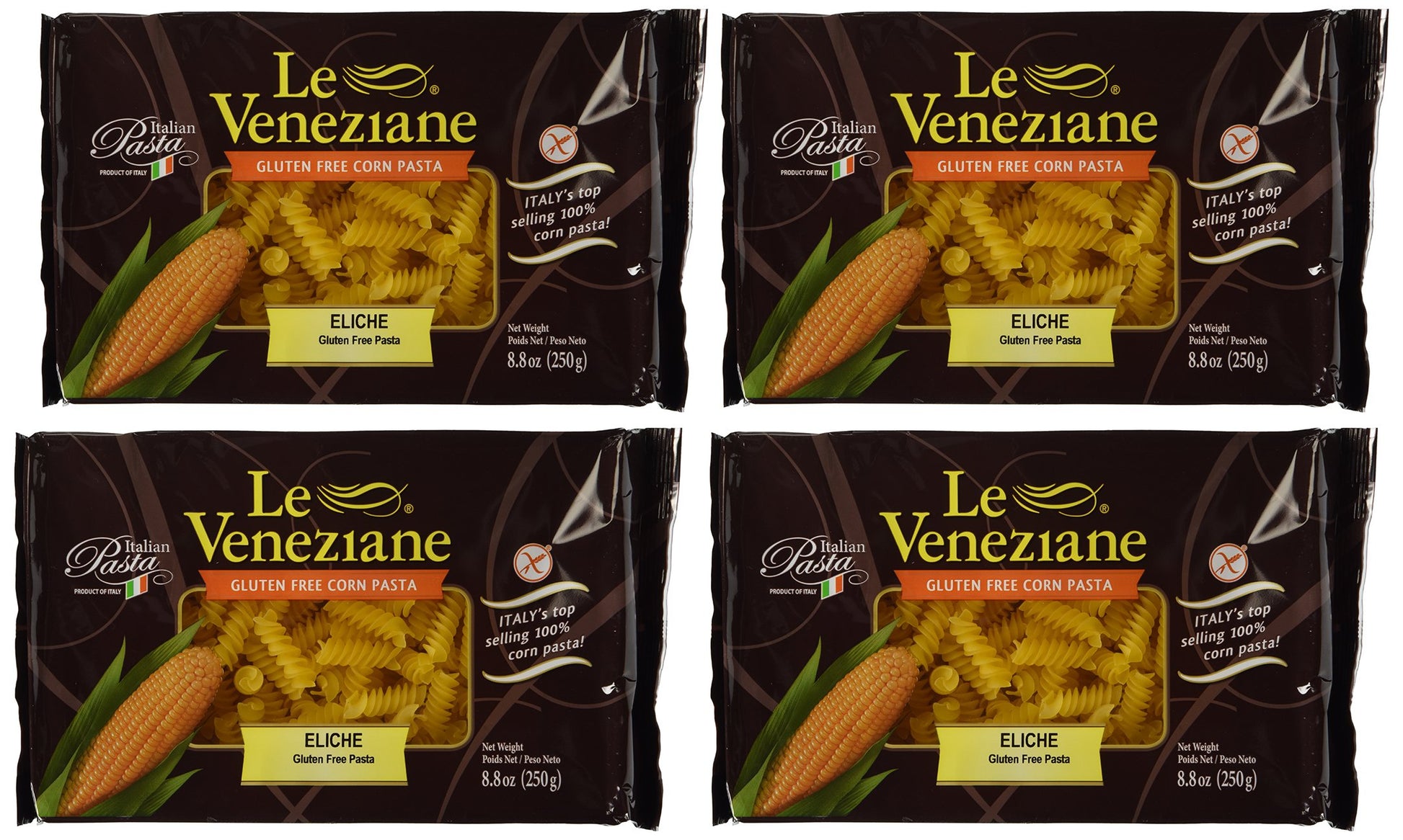 Le Veneziane - Italian Fusilli (Eliche) Pasta [Gluten-Free], (4)- 8.8 Oz. Pkgs
