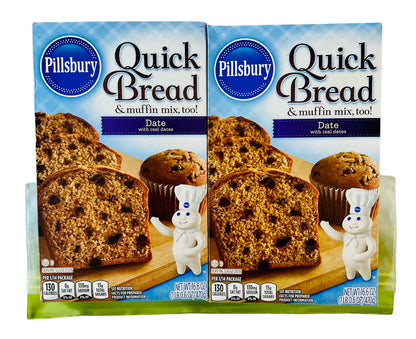 Date Quick Bread & Muffin Mix Bundle with 2 Pillsbury Date Quick Bread Mixes and 1 Reusable Bag for Storage or Leftovers