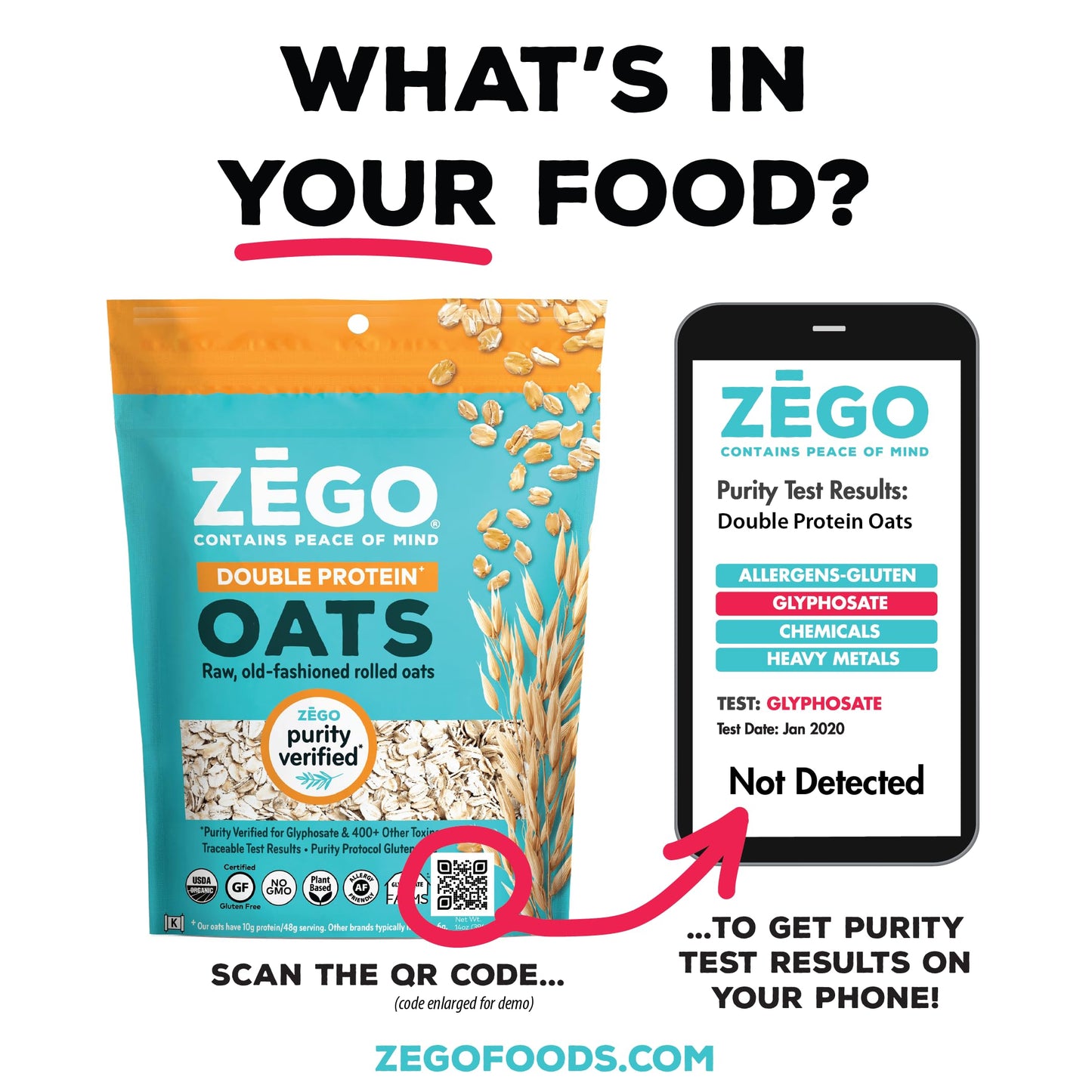 Zego Double Protein Raw Oats, Organic, Purity Protocol Gluten Free, Giyphosate Free, 14Oz Bags, 5 Bags (70Oz Ttl), Raw: Follow P