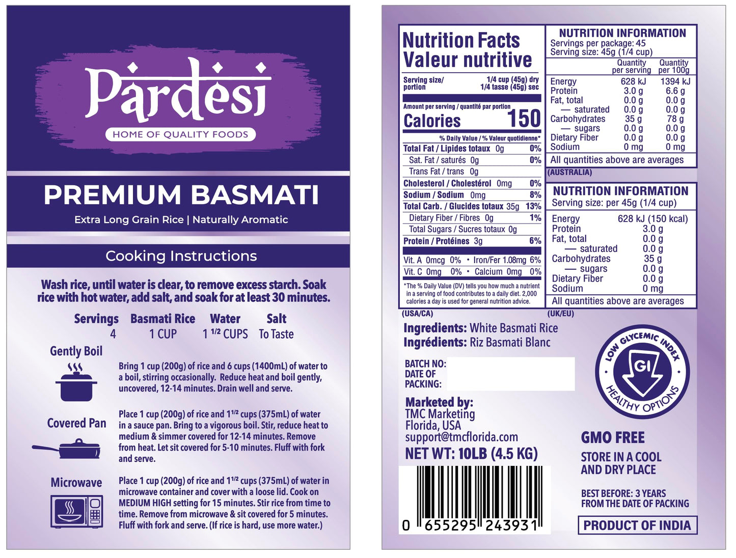 PARDESI Basmati Rice – Extra Long Grain, Aromatic Flavor – 10LB – Premium Quality for Indian, Pakistani, Middle Eastern Cooking