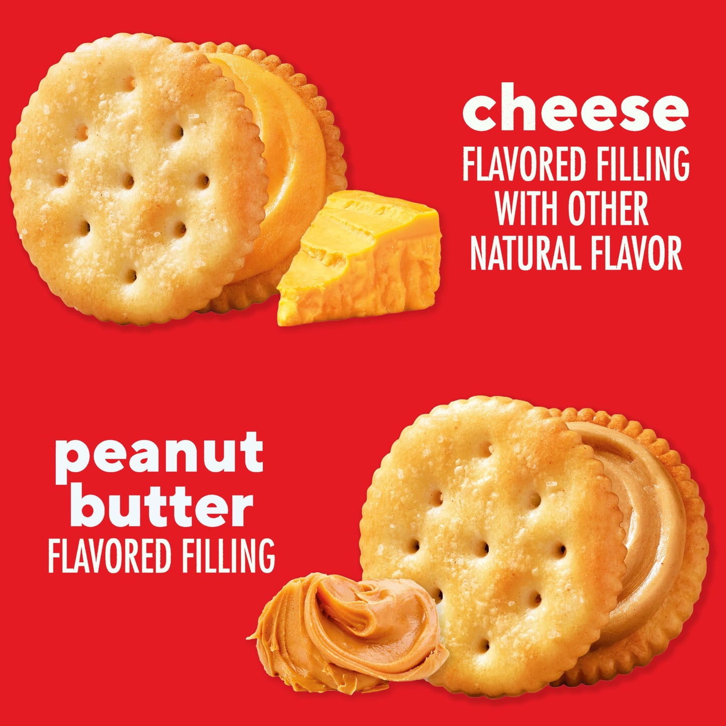 RITZ Peanut Butter and Cheese Sandwich Crackers Variety Pack, Lunch Snacks, 20 Snack Packs (6 Crackers Per Pack)