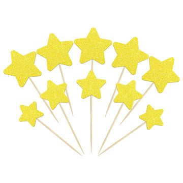 Gyufise 42Pcs Mixed Size Little Star Cupcake Toppers Gold Laser Twinkle Star Cupcake Picks Wedding Engagement Bridal Shower Baby