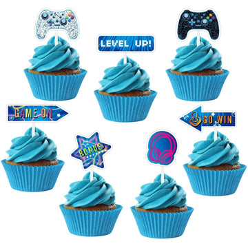 Wernnsai Video Game Cupcake Toppers - 35 Pcs Gamer Party Cupcake Cake Toppers For Boys Kids Game Themed Birthday Party Decoratio