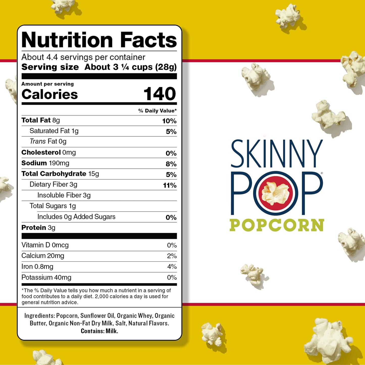 Skinnypop Butter Popcorn, Gluten Free, Non-Gmo, Healthy Popcorn Snacks, Skinny Pop, 4.4Oz Grocery Size Bags (12 Count)