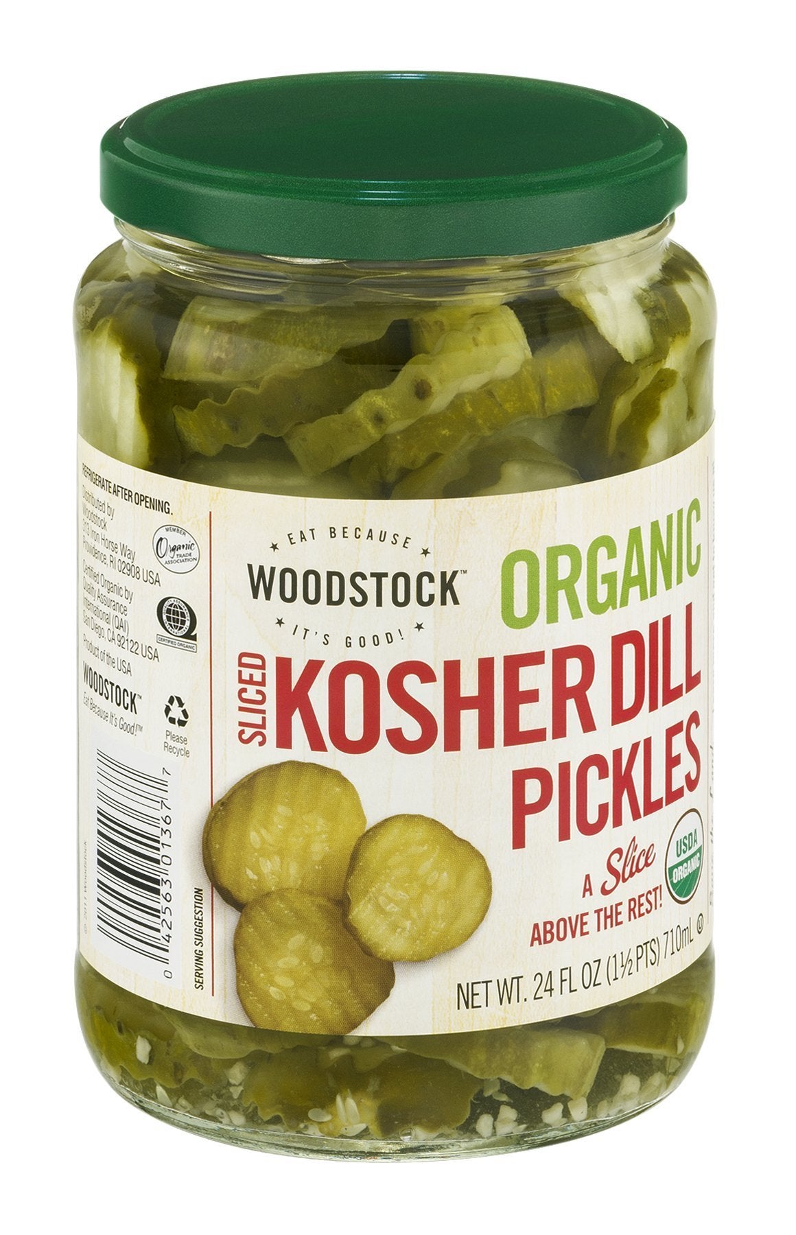 Woodstock Farms Organic Kosher Sliced Dill Pickles -- 24 Oz Each / Pack Of 6