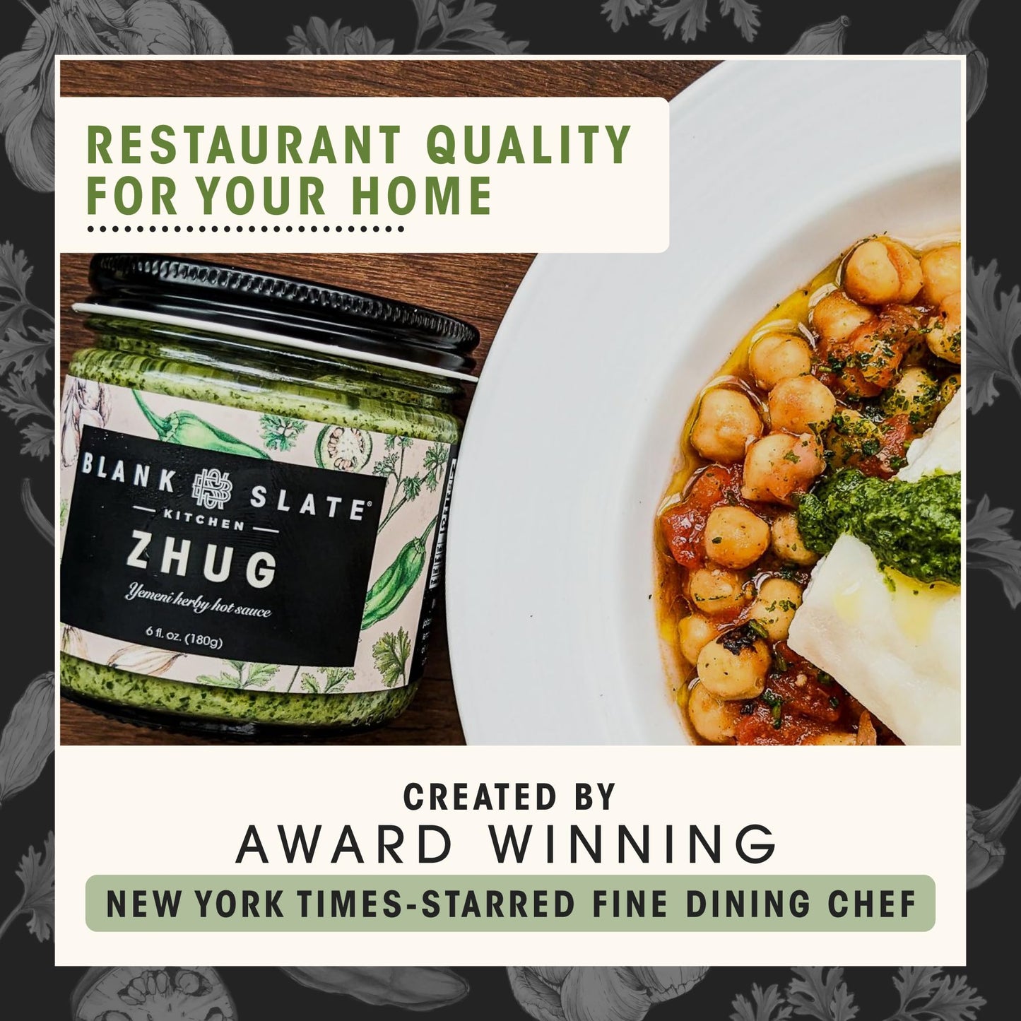 Blank Slate Kitchen Zhug (6 Oz) | Spicy Middle Eastern Herby Green Hot Sauce (Yemeni Skhug) | Vegan & Gluten-Free | Blend Of Jalapenos, Cilantro, Parsley, Garlic, Lemon Juice & Olive Oil