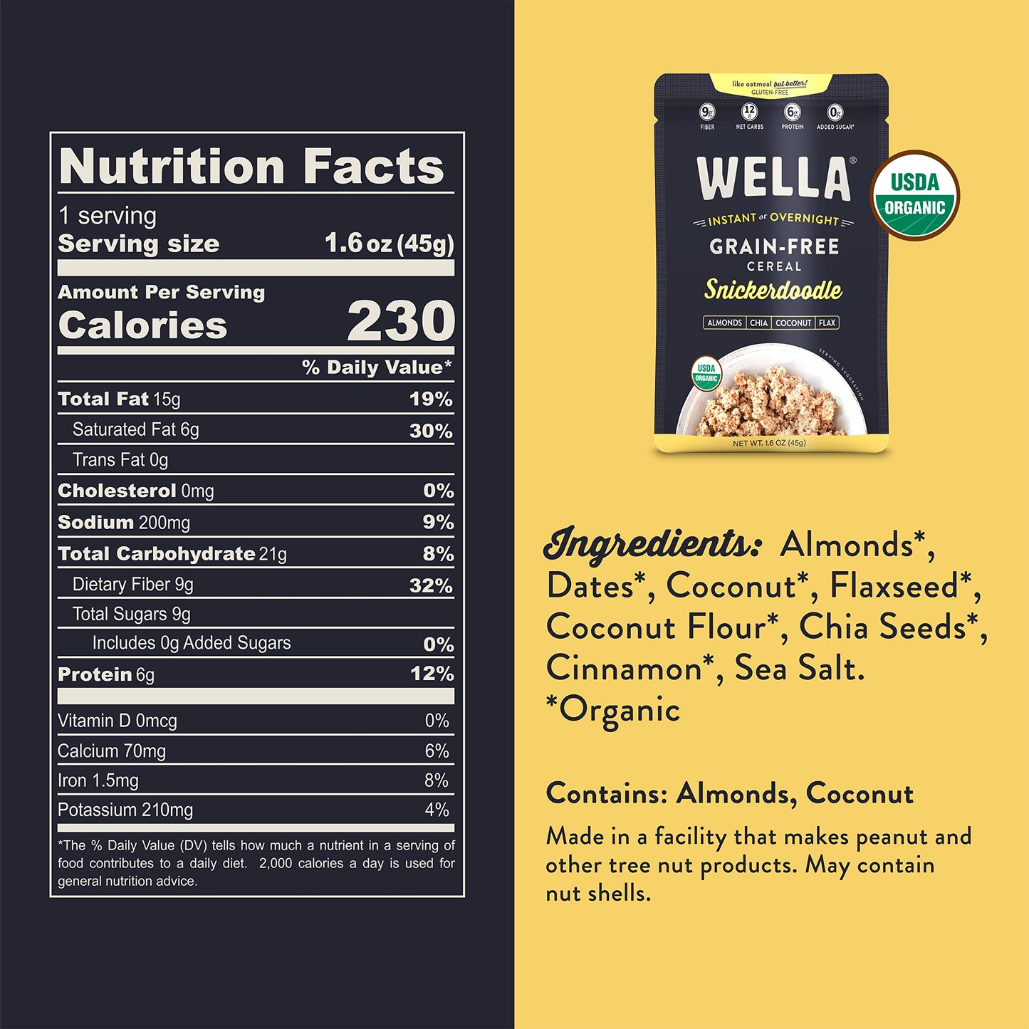 Wella Gluten-Free Oatmeal Alternative Hot Cereal, Snickerdoodle Flavor, 1.6 oz (Pack of 5)
