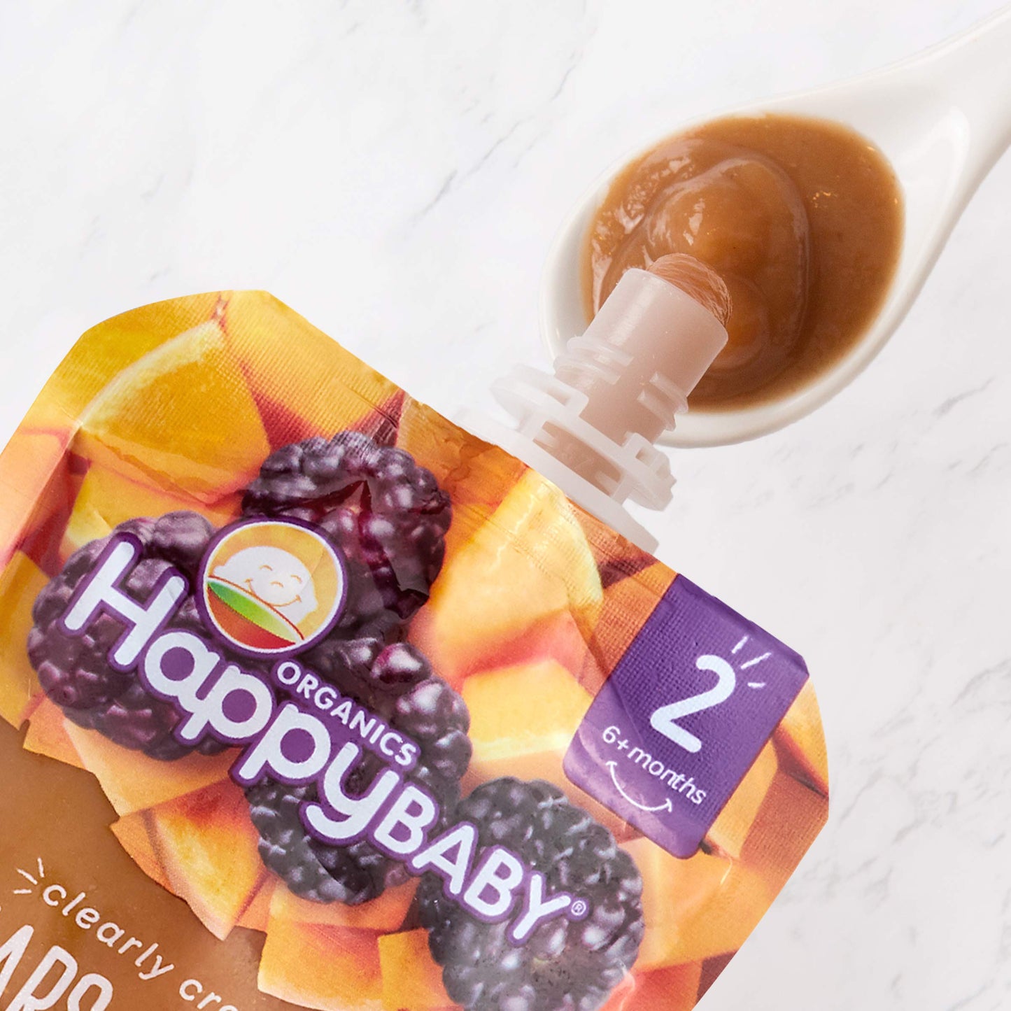 Happy Baby Organics Clearly Crafted Stage 2 Baby Food, Pears, Squash & Blackberries, 4 Ounce Pouch (Pack Of 16)