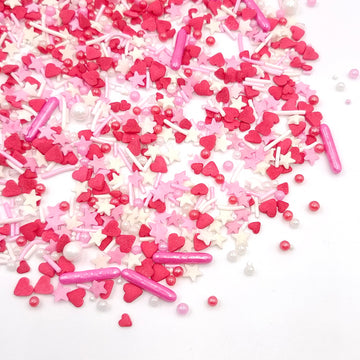 Sentovac Edible Red Heart Pink Star Mix Sprinkles For Decorating 1 Bottle 3.35Oz/ 95G | Cake Cupcakes And Ice Cream Topper Decor