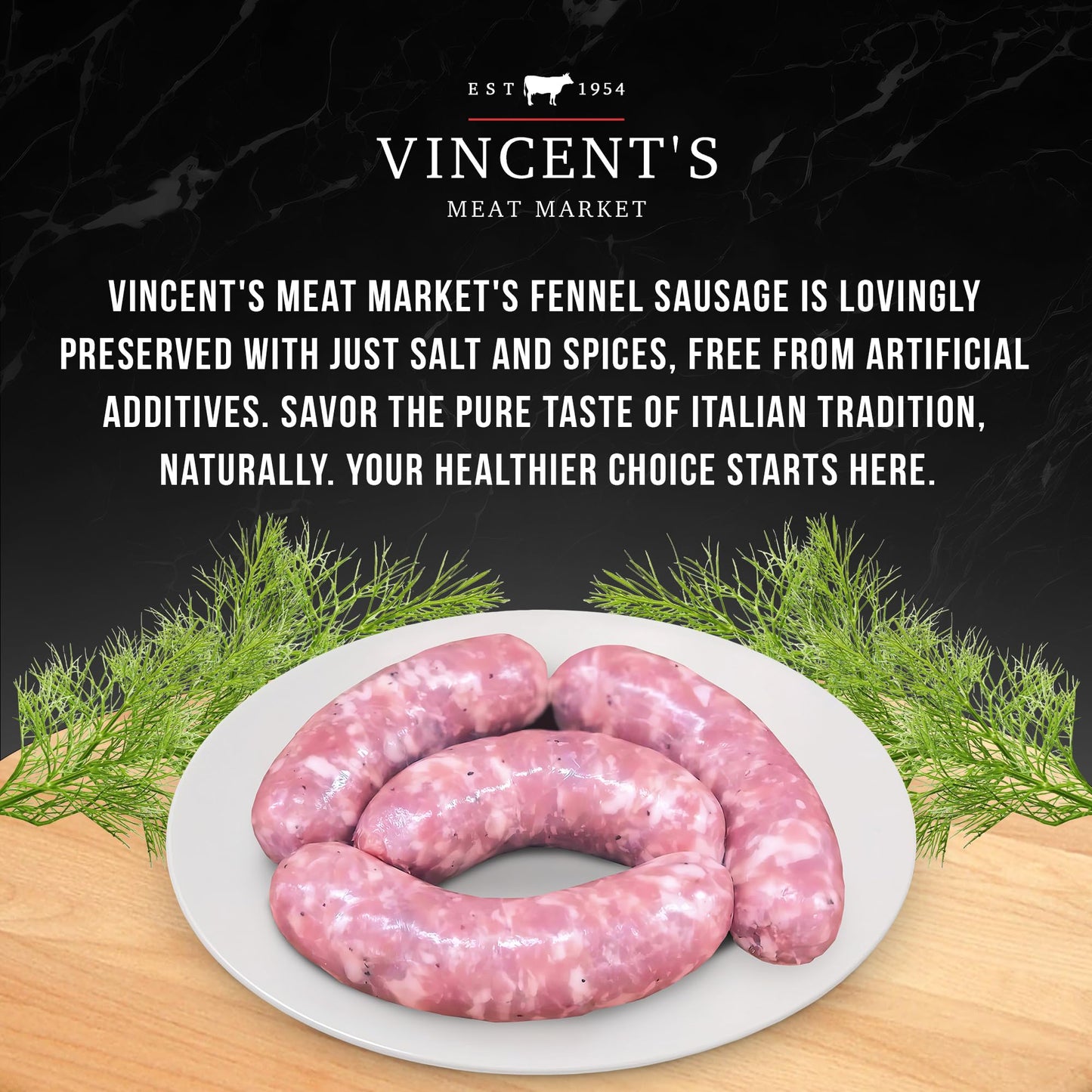 Vincent'S Meat Market Fennel Sausage - Flavorful, Fragrant Aromatic Blend, Juicy Premium Pork - 8 Lbs (8 Packs Of 4 Links - 4 Oz