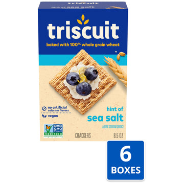 Triscuit Whole Grain Wheat Crackers, Vegan, Hint of Sea Salt, 6 Pack, 8.5 oz Boxes