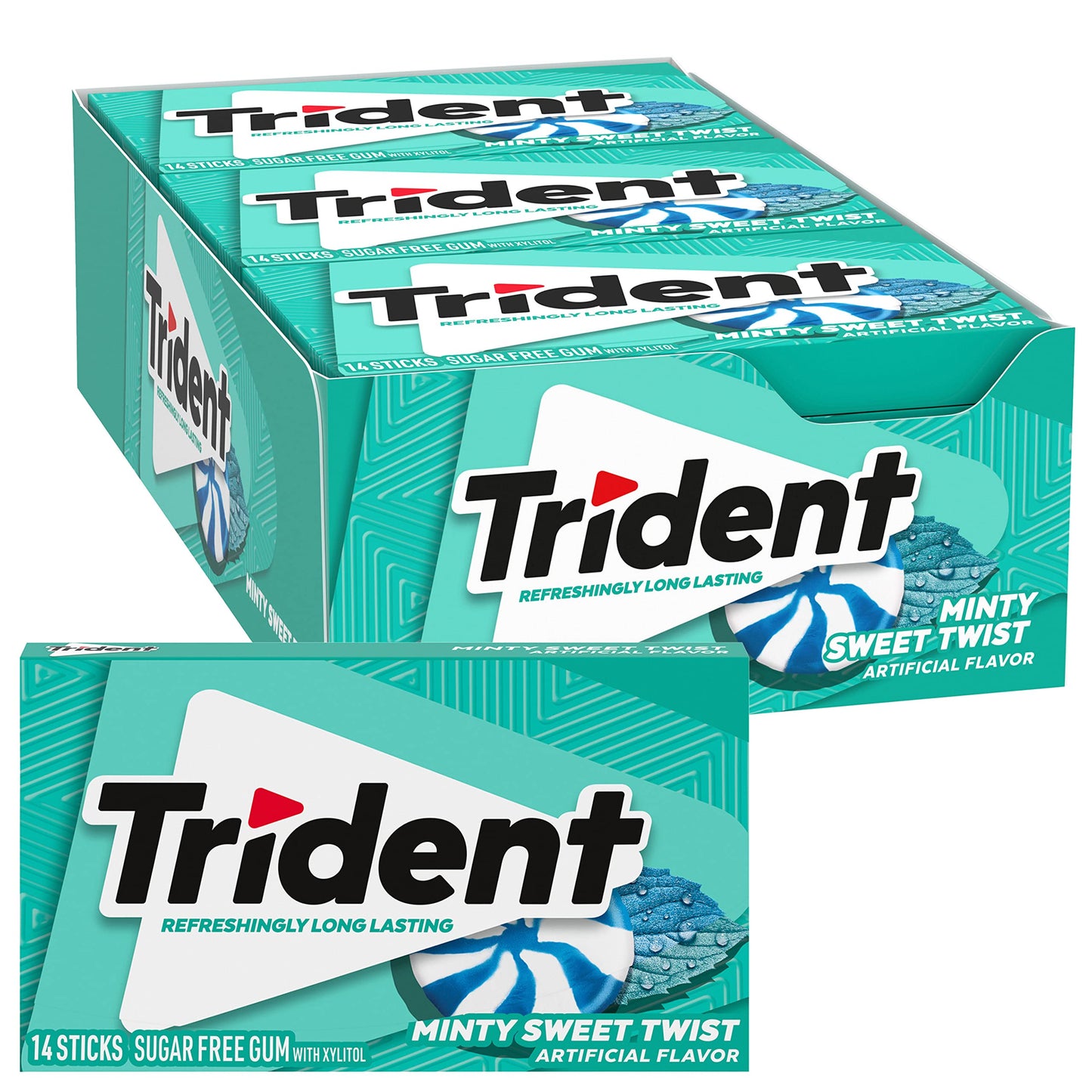 Trident Sugar-Free Chewing Gum, Minty Sweet Twist, 14 Pieces per Pack, 12 Packs, Total 168 Pieces