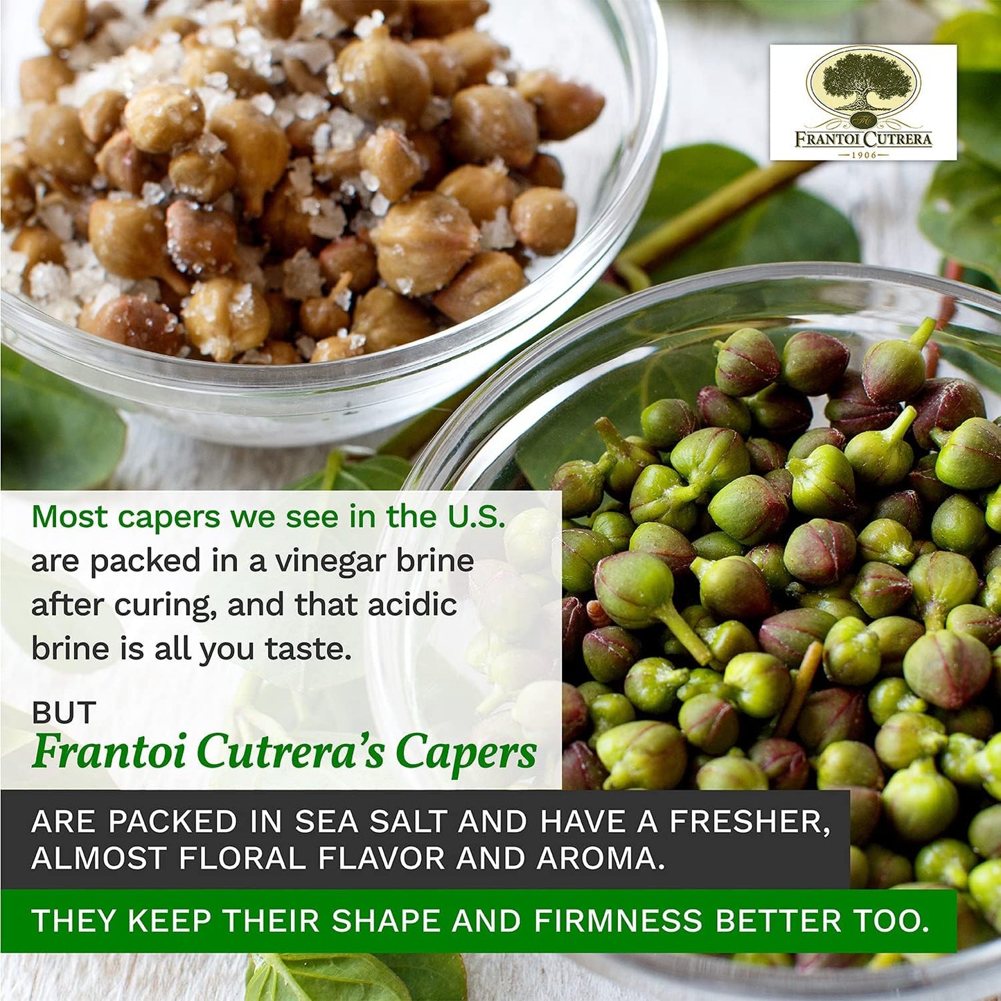 Frantoi Cutrera Gourmet Italian Capers Non Pareil in Sea Salt, 5.3oz (Pack of 4) - Ideal for Cooking and Garnishing