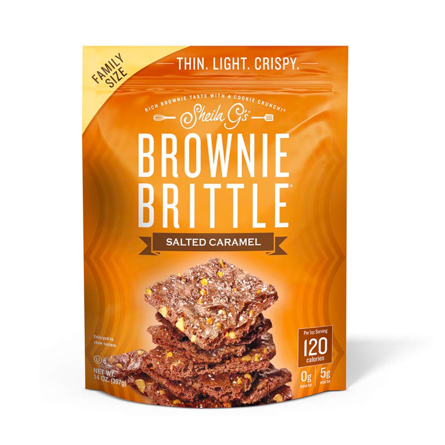 Sheila G'S Brownie Brittle - Salted Caramel Thin And Crispy Sweet Snacks, Family Size (Pack Of 1, 14 Oz), Rich Gourmet Brownie B