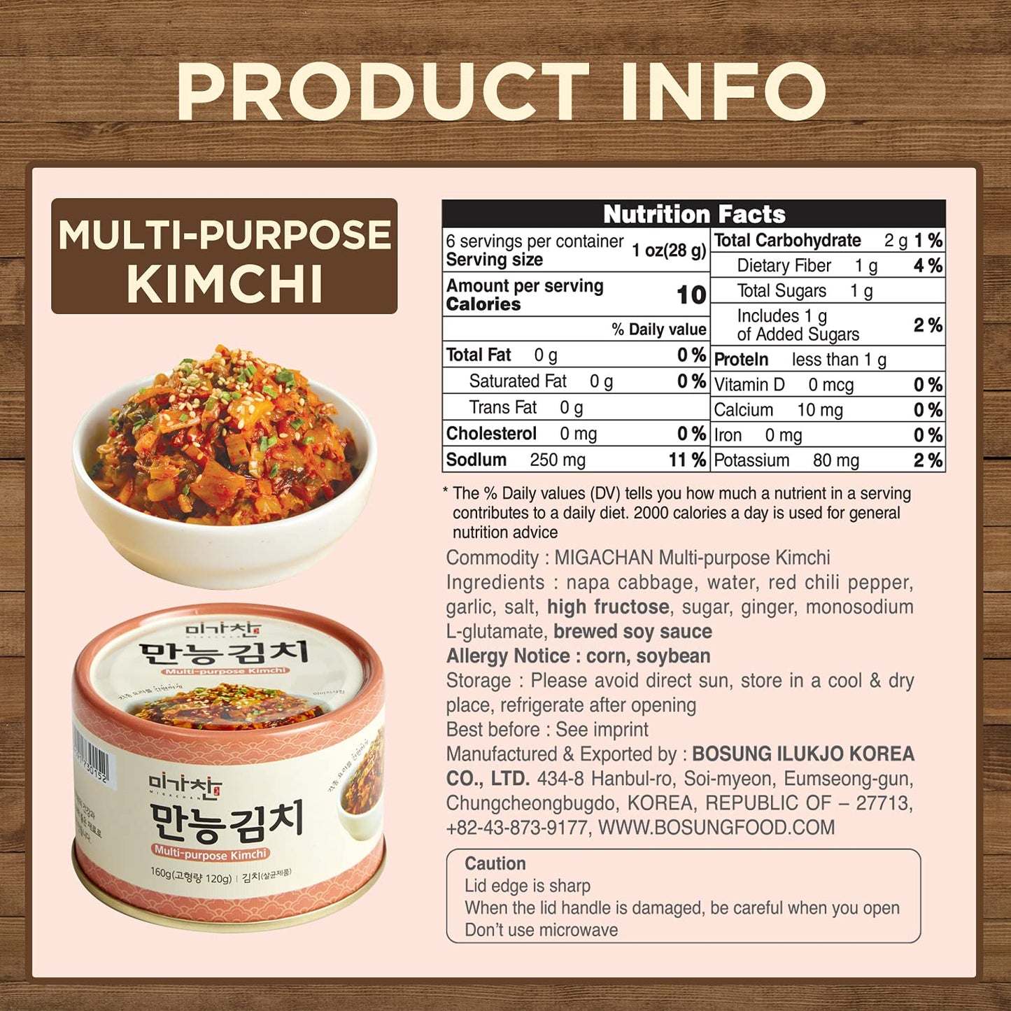 Korean Canned Napa Cabbage Kimchi, Multi-Purpose Kimchi, 5.64Oz(160G), Pack Of 3, Kimchi Ideal For Any Recipe, Spicy Korean Flav