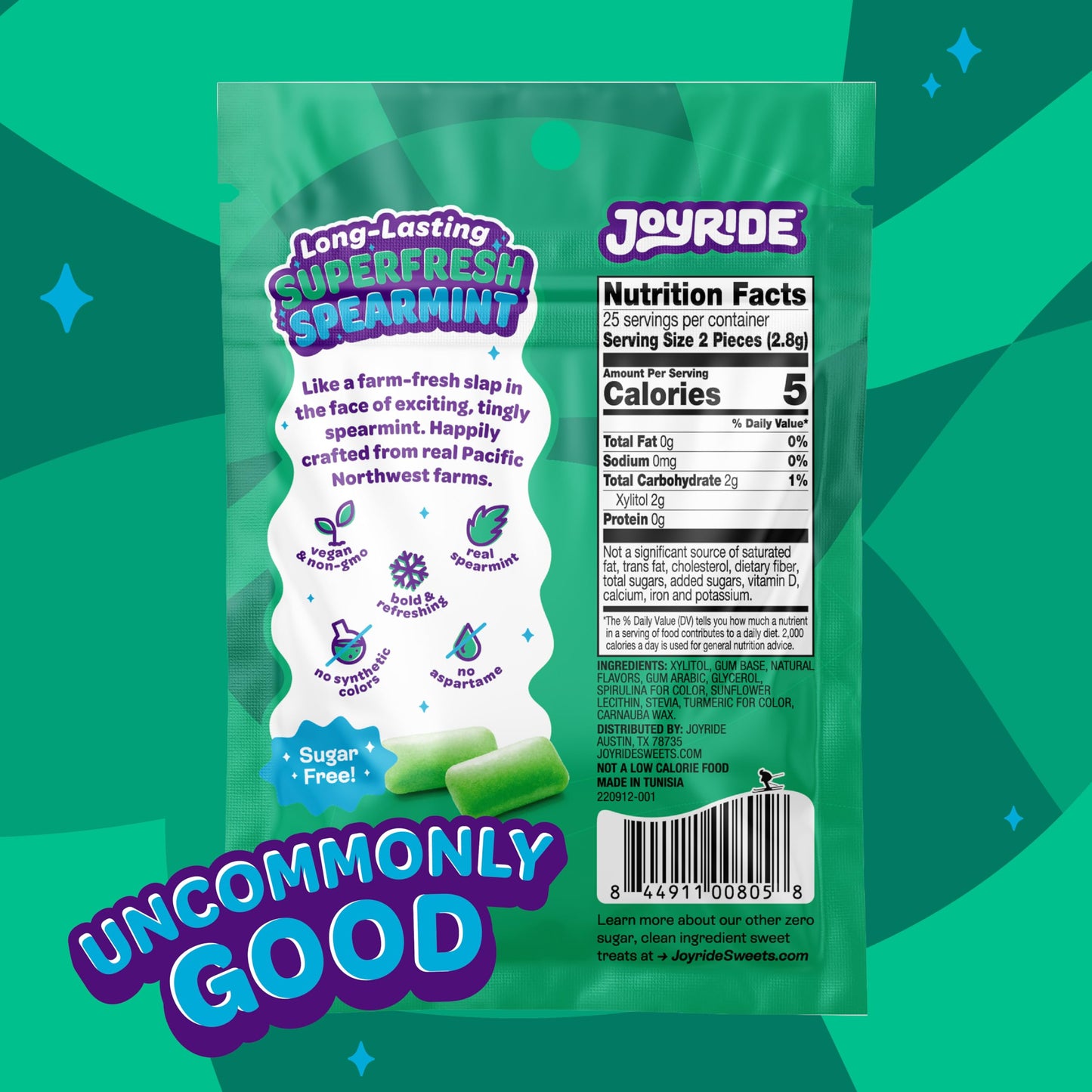 Joyride Gum - 12 Packs - Superfresh Spearmint - Aspartame & Sugar Free, Low Carb, Vegan, Healthy Chewing Gum - 50 Count (12 Pack