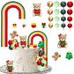 Ephlyn Christmas Bear Cake Toppers Rainbow Ball Cake Decorations Xmas Tree Gingerbread Man Socks Cupcake Toppers For Halloween Theme Baby Shower Birthday Party Supplies Red