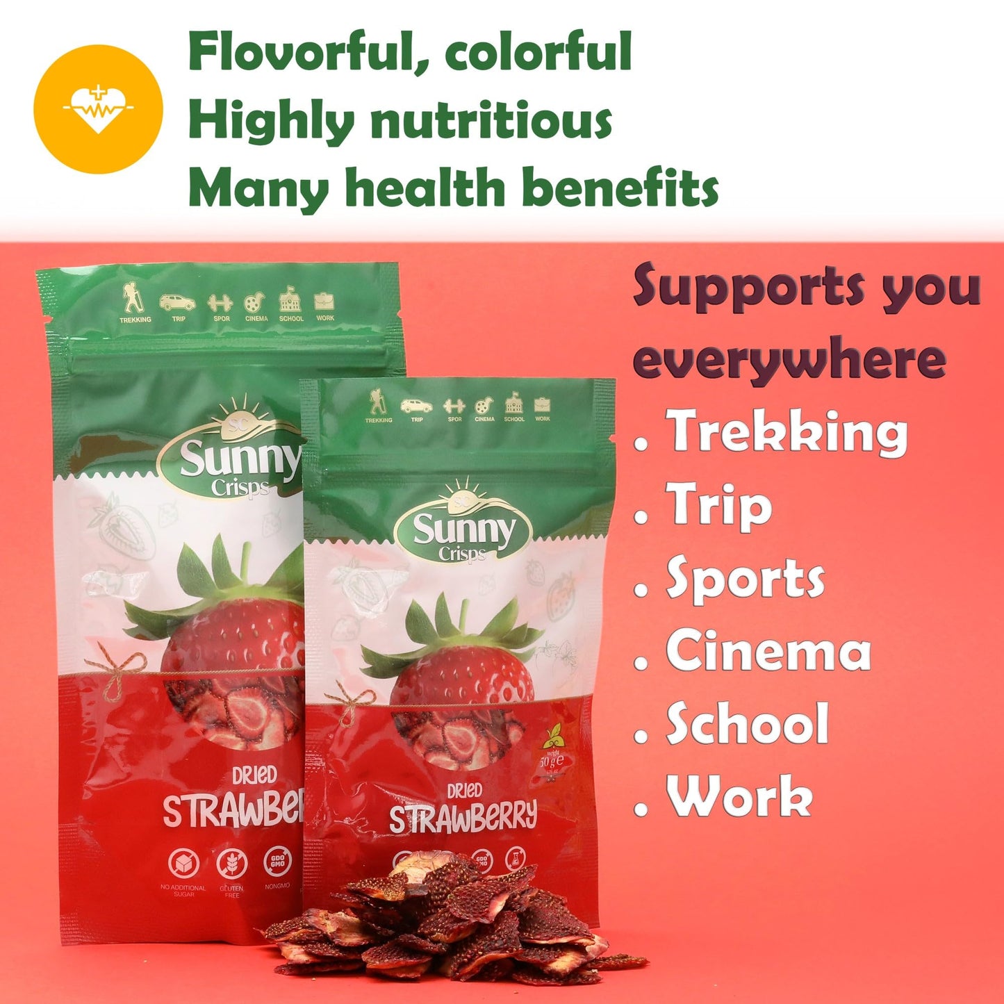 Sunny Crisps Dried Strawberries 3.52 Oz - Dry Strawberries No Sugar Added For Toddler Healthy Snacks - Gluten Free Dehydrated Fr