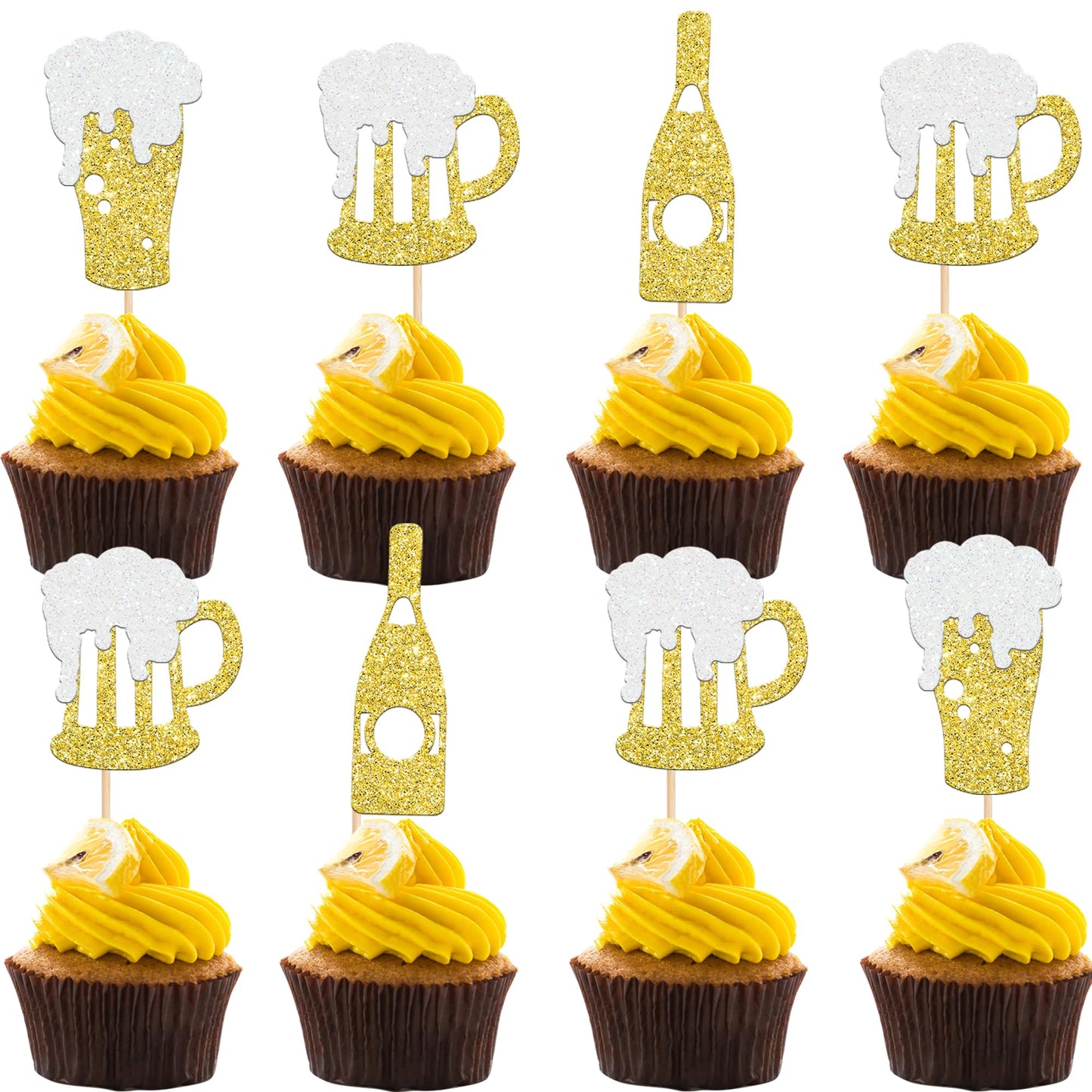 ZHUOWEISM 36 PCS Cupcake Toppers Gold Glitter Bamboo Picks for Baby Shower Wedding Birthday Party Celebrations - Small, Design5