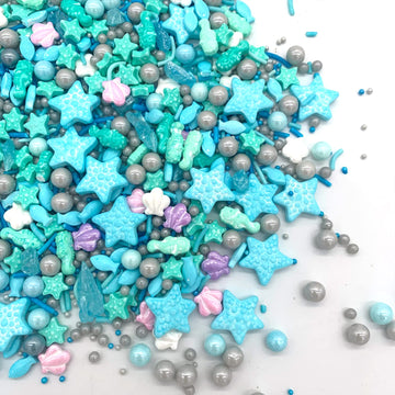 Blue Starfish Sprinkle Sweets Sprinkles For Baking Dessert Shell Sea Theme Hippocampi Cupcake Cake Topper 3.5 Ounces,Mix Gluten-
