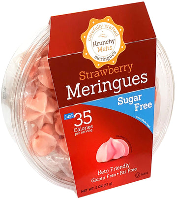 Krunchy Melts Original Sugar Free Meringue Cookies, Strawberry Flavor, 2 Oz, Fat Free, Gluten Free, Dairy Free, Keto Friendly