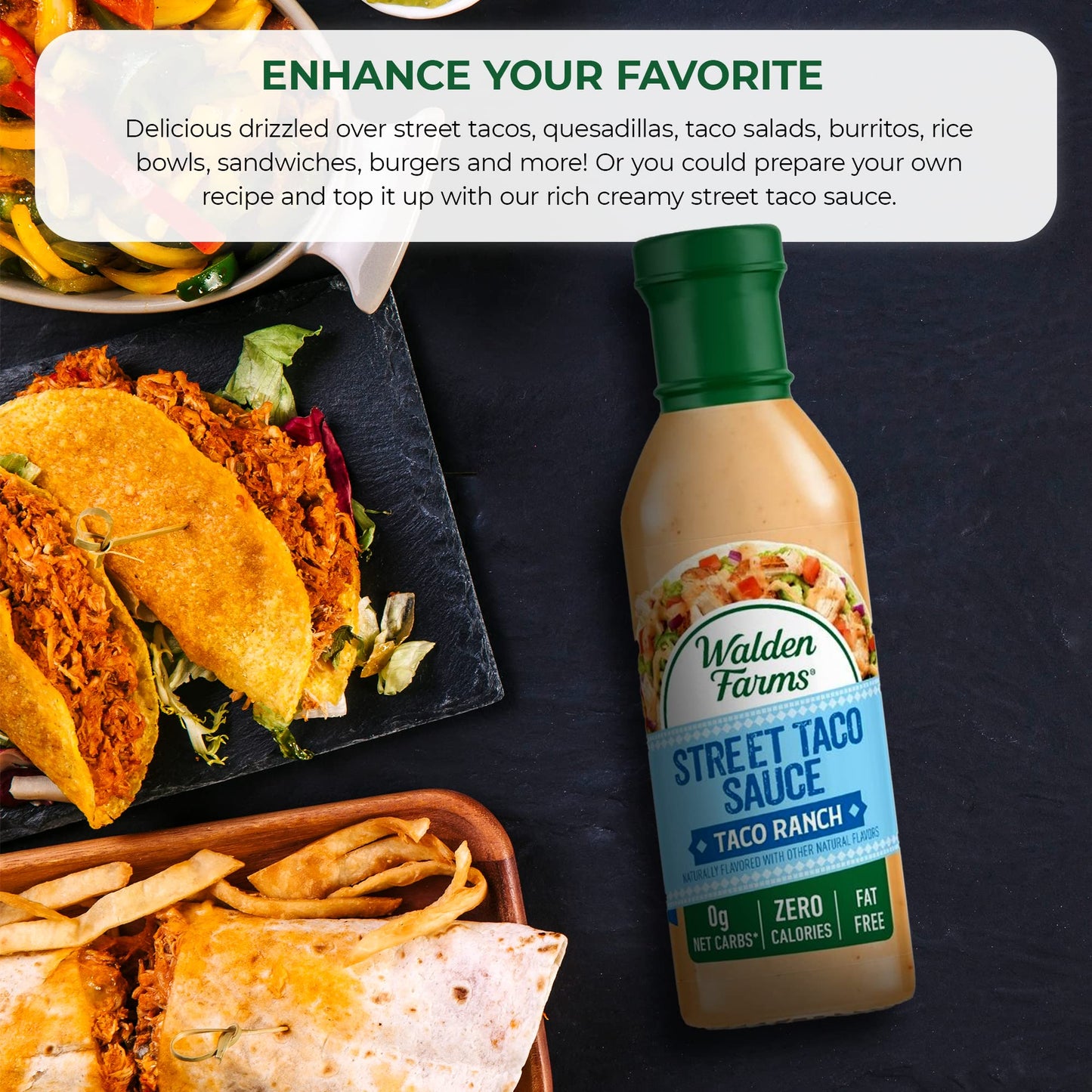 Walden Farms Street Taco Sauce Taco Ranch - Calorie-Free, Gluten-Free, Low Carb, Keto-Friendly, Sugar-Free, Spicy Taco Ranch Fla