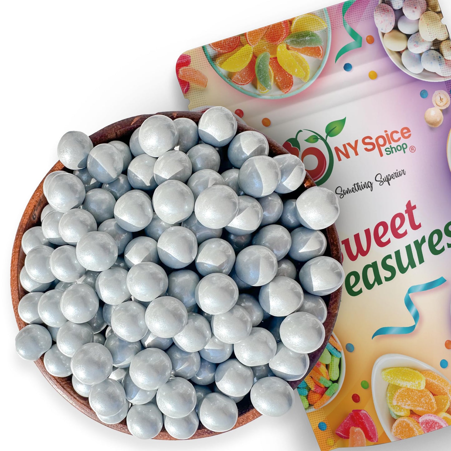 NY Spice Shop Silver Shimmer Pearl Gumballs - 1 Pound Chewing Gumballs Party Decorations - Gumballs for Gumball Machine - Candy 