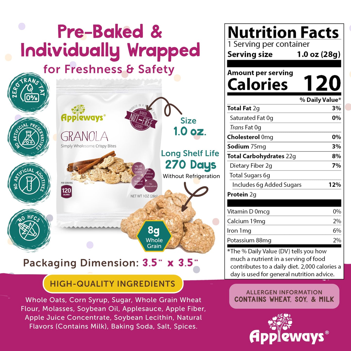 Granola Crispy Bites, All-Natural Individually Wrapped Whole Grain Granola Healthy Snacks For Adults, Made In Usa, 108 Count, 1.