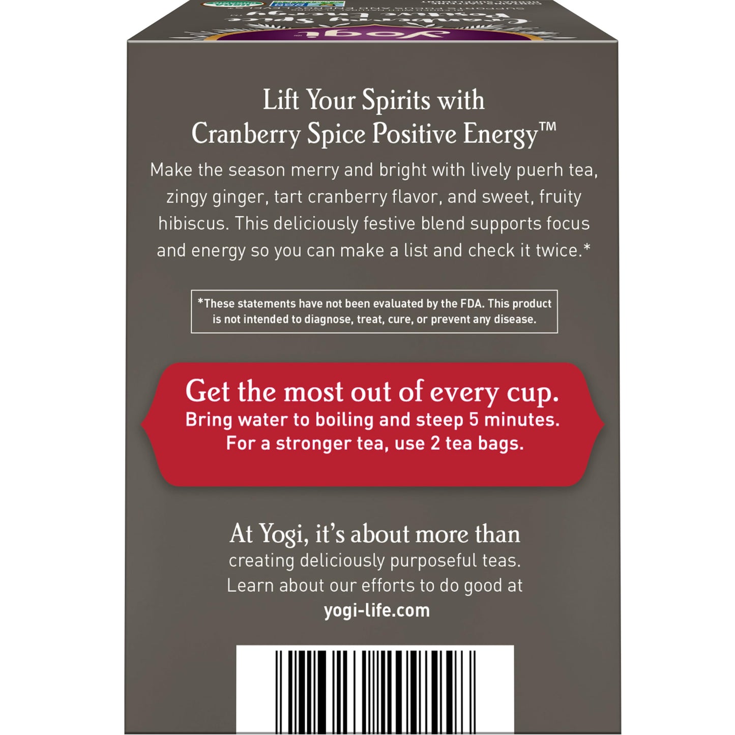 Yogi Tea Cranberry Spice Organic Puerh Tea, Caffeinated, 16 Tea Bags, 1.27 Ounce, Focus & Energy Support