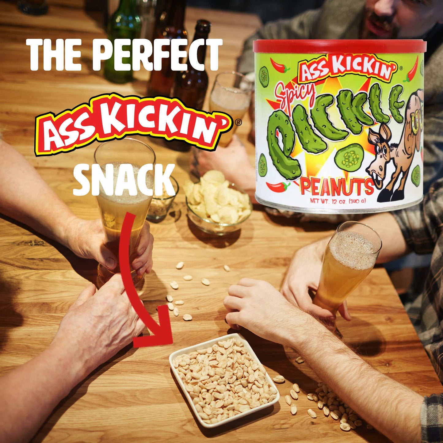 KICKIN Spicy Peanuts - Hot Peanuts Spicy - Hot Peanuts Challenge - 12oz - Spicy Nuts Flavoured with Pickle Peanuts - Ultimate Sp