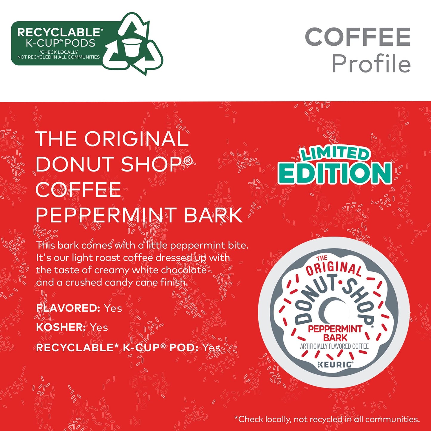 The Original Donut Shop Peppermint Bark Keurig Single-Serve K-Cup Pods, Light Roast Coffee, 96 Count