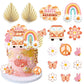 DRWATE 15 PCS Groovy Cupcake Toppers, Boho Rainbow Cake Decorations, Paper, Multicolor, Model GCMGL10009