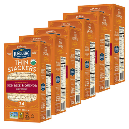 Lundberg Organic Thin Stackers, Red Rice & Quinoa, Salt-Free,Thin Multigrain Rice Cakes, Gluten-Free, Vegan, Healthy Snacks, 6 o