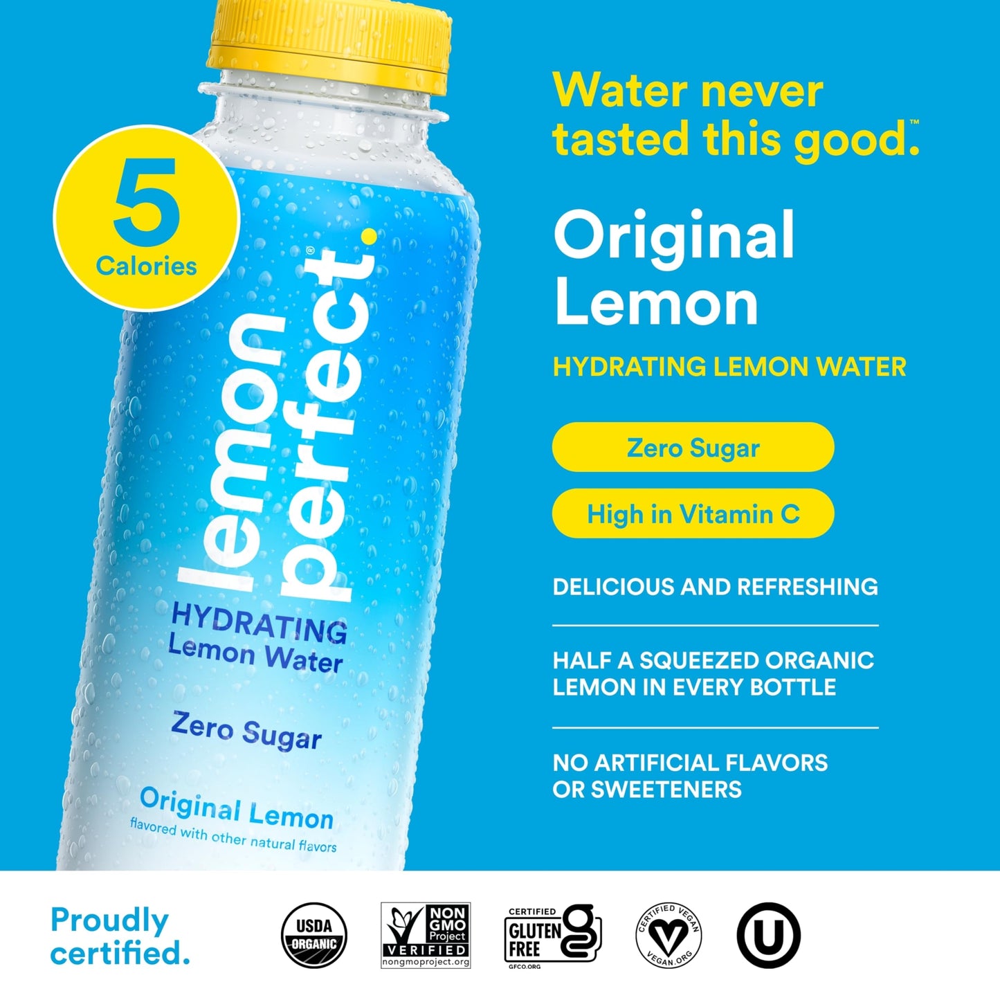 Lemon Perfect Original Lemon, Hydrating Flavored Lemon Water, Zero Sugar, Delicious and Refreshing, Organic, 15.2 fl oz Bottles