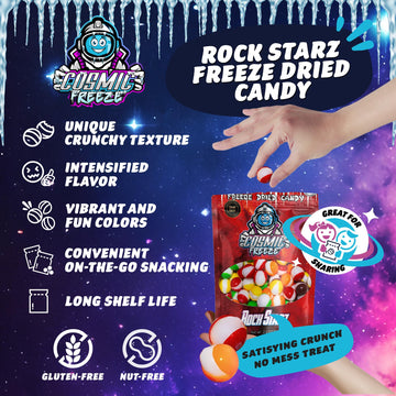 Cosmic Freeze Rock Starz Dried Candy, Crunchy Dry Candy For Mix-In Snacks Dried, Gluten-Free, Made In Usa, 2.4 Oz, 3-Pack