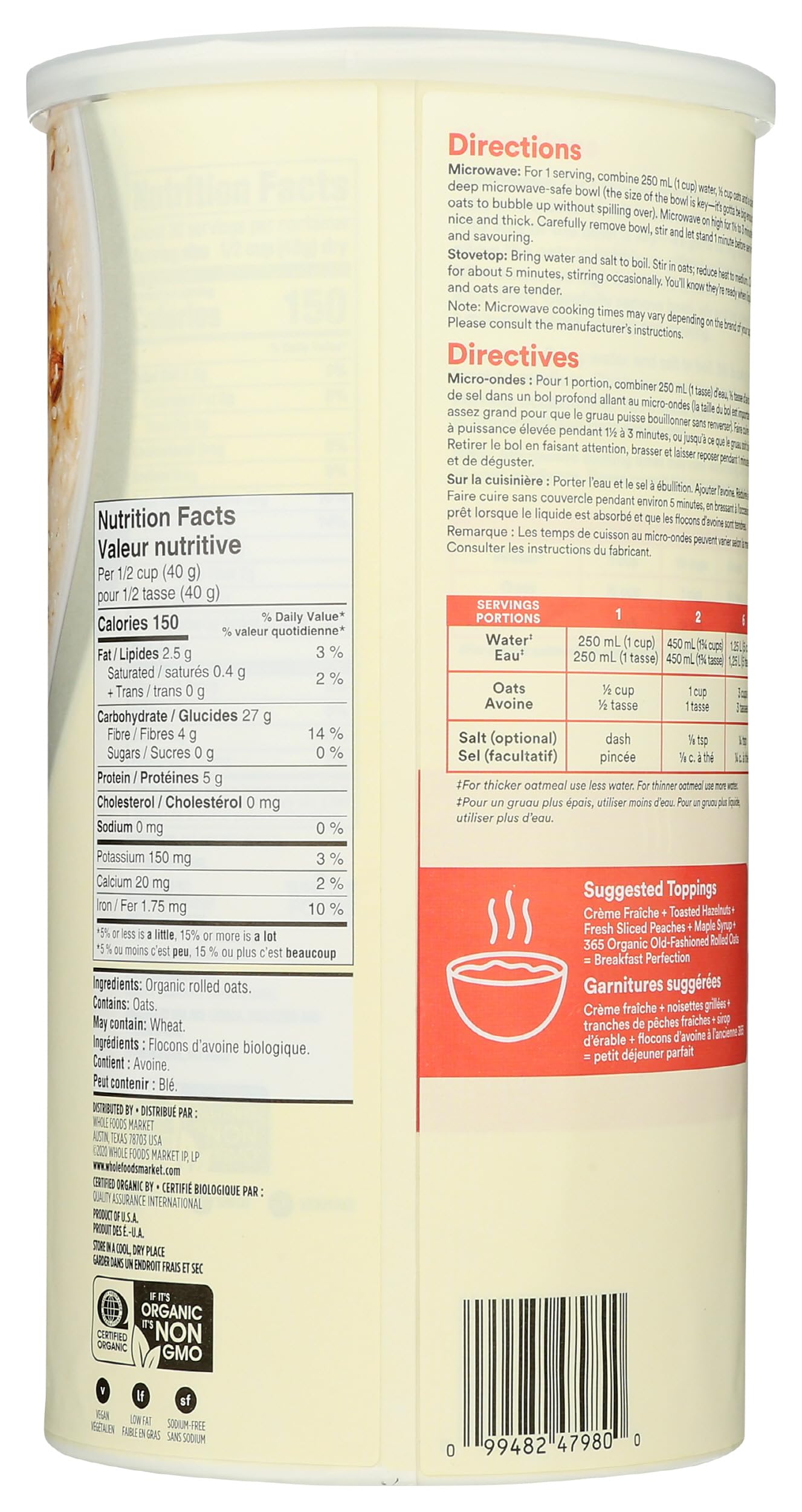 365 By Whole Foods Market, Organic Old-Fashioned Rolled Oats, 42 Ounce