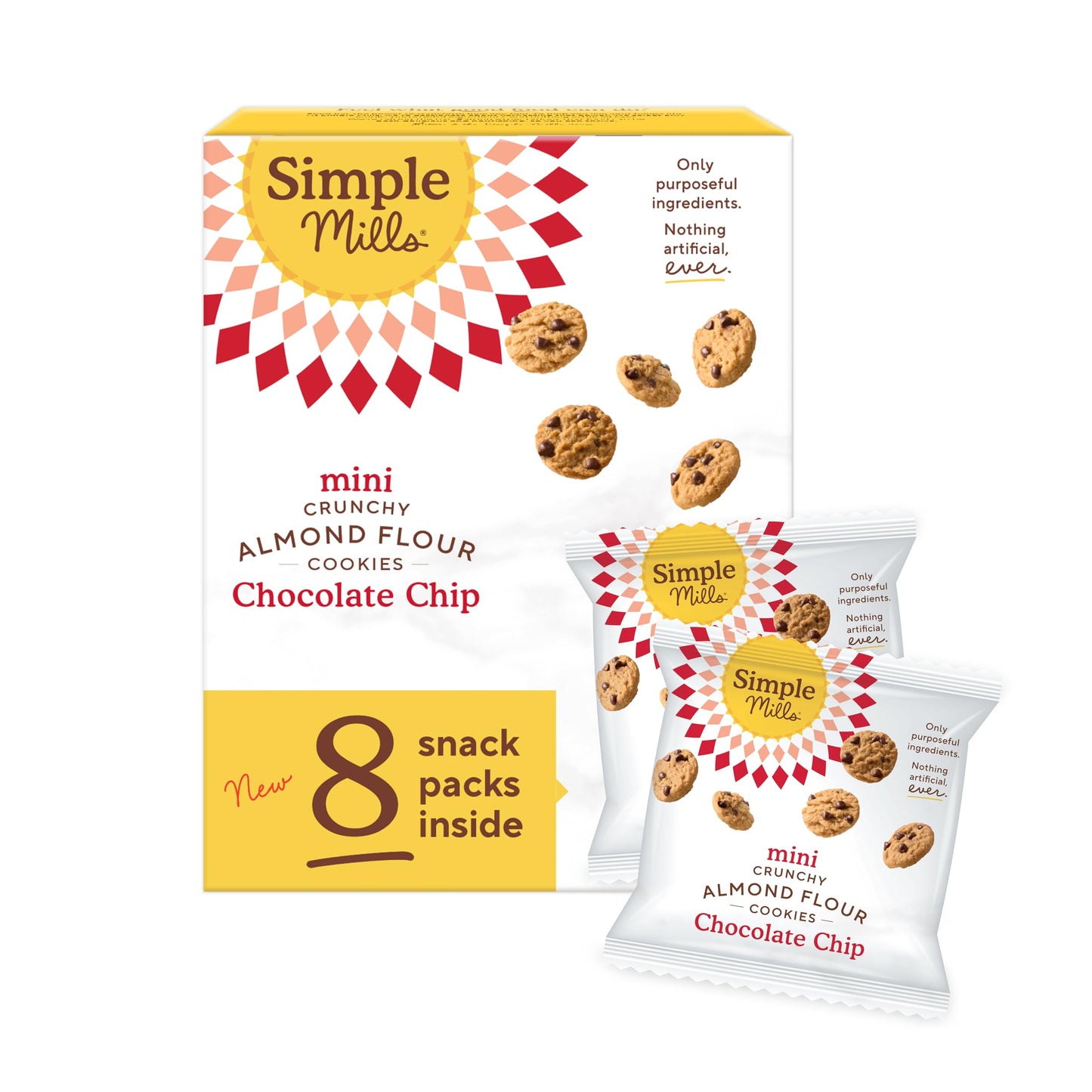 Simple Mills Almond Flour Mini Chocolate Chip Cookie Packs, Gluten Free, 6.5 Ounce, 8ct, Healthy Snacks for Kids