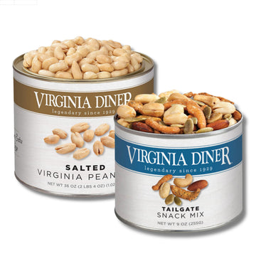 LYZAS SWEETS & TREATS Virginia Diner Peanuts & Snack Mix Gift Bundle - 36oz Peanuts & 9oz Mix, Resealable Cans, Perfect for Tailgating