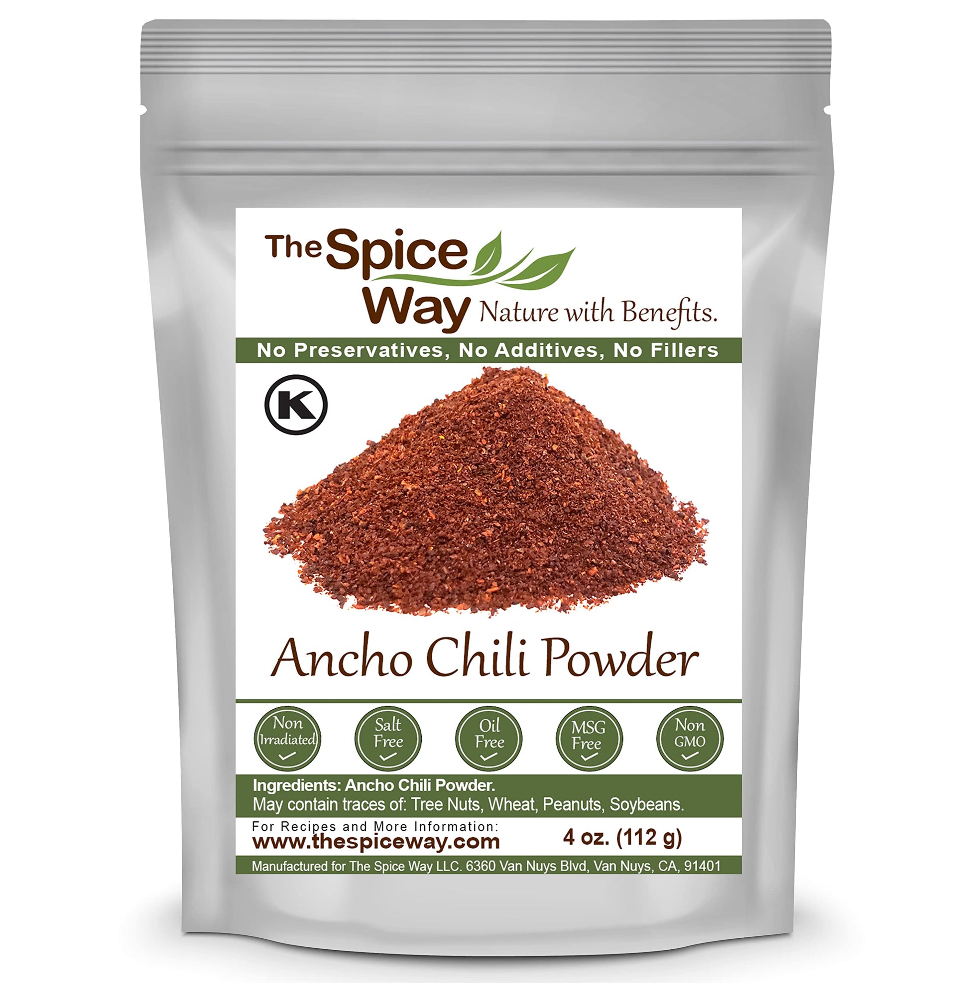The Spice Way Premium Ancho Chile - Pure Chili Powder (4 Oz) Made From Pure Dried Peppers With No Additives, No Agents. Resealab