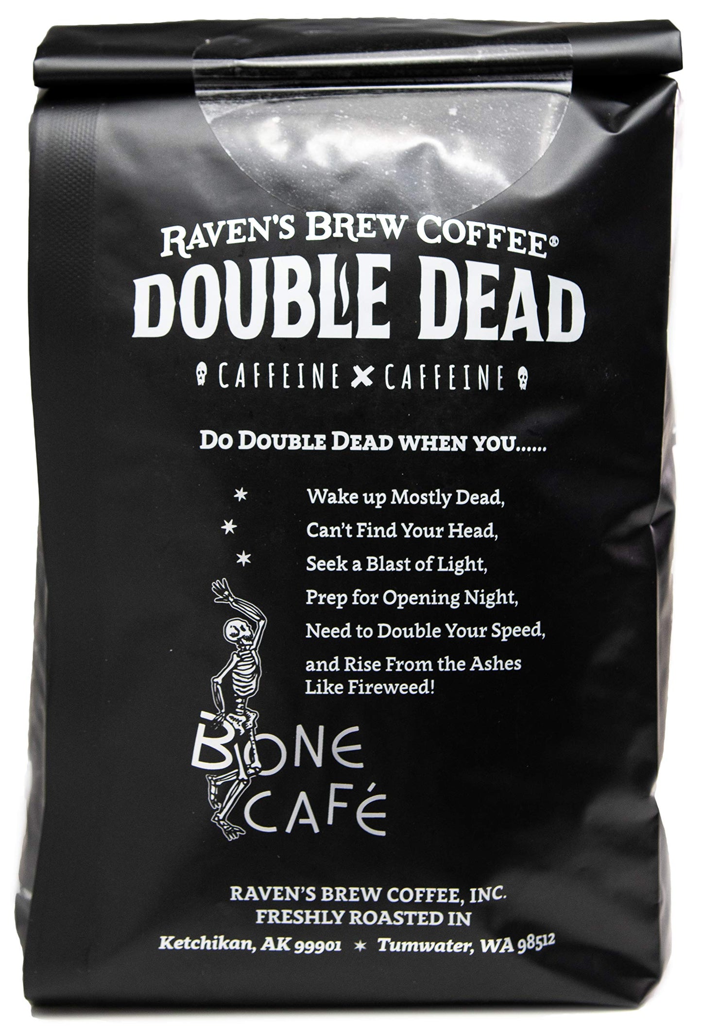 Ravens Brew Coffee Dark Roast - High Caffeine Ground Coffee, 32 Ounce