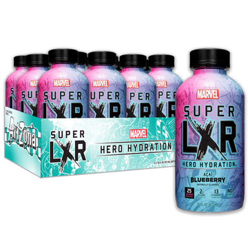 AriZona x Marvel Super LXR Hero Hydration - Acai Blueberry - 16oz (Pack of 12) - Low Sugar Sports Drink, Perfect for Athletes, V