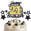 Happy 21st Birthday Cake Topper, Black and Gold Glitter Cake Toppers, 21 Year Birthday Party Cake Decoration