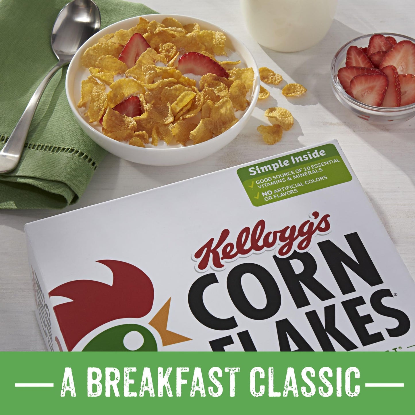 Kellogg's Corn Flakes Breakfast Cereal, Kids Cereal, Family Breakfast, Large Size, Original, 12oz Box (1 Box)