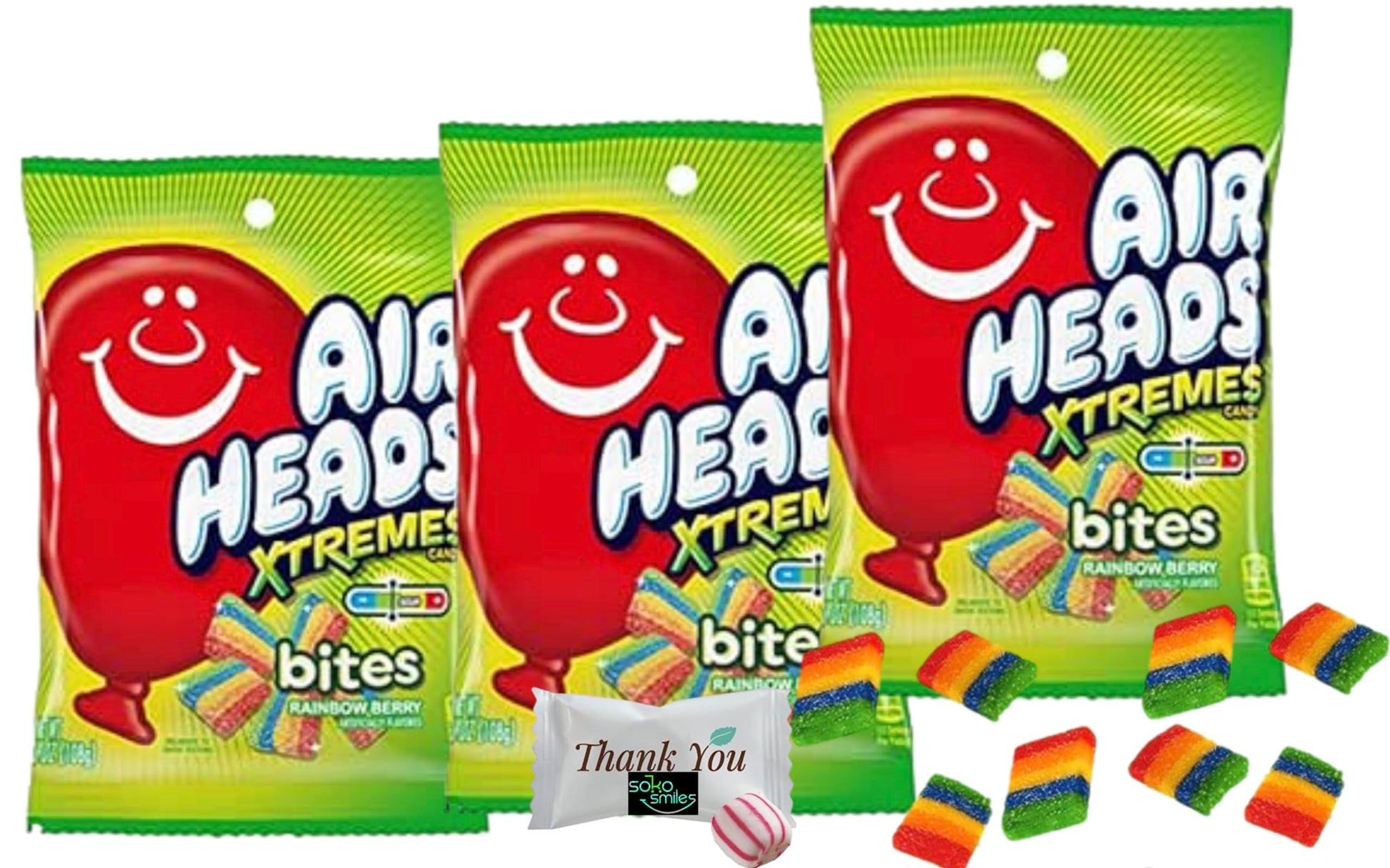 Airheads Candy Xtremes Bites | Sweetly Sour, Rainbow Berry, Non Melting, Great for Holiday, Party, Concessions (3.8 oz) 3 bags |