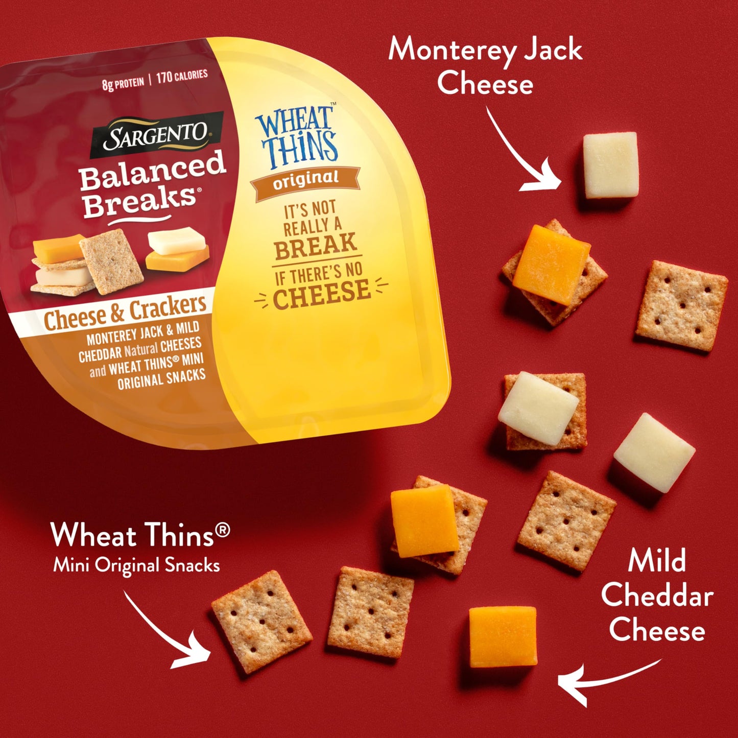 Sargento Balanced Breaks Cheese & Crackers, Natural Monterey Jack & Mild Cheddar Cheese and WHEAT THINS Mini Original Snacks Sna