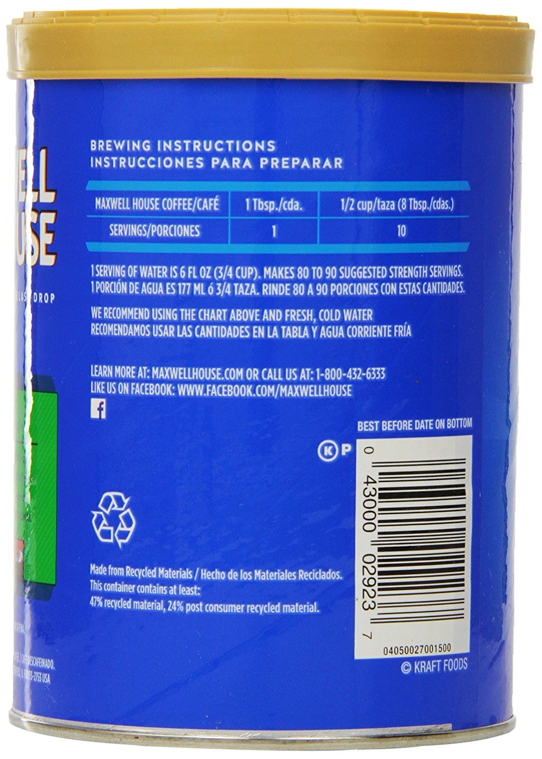 MAXWELL HOUSE Original Roast Decaf Ground Coffee, 11 oz, Model 4300002923
