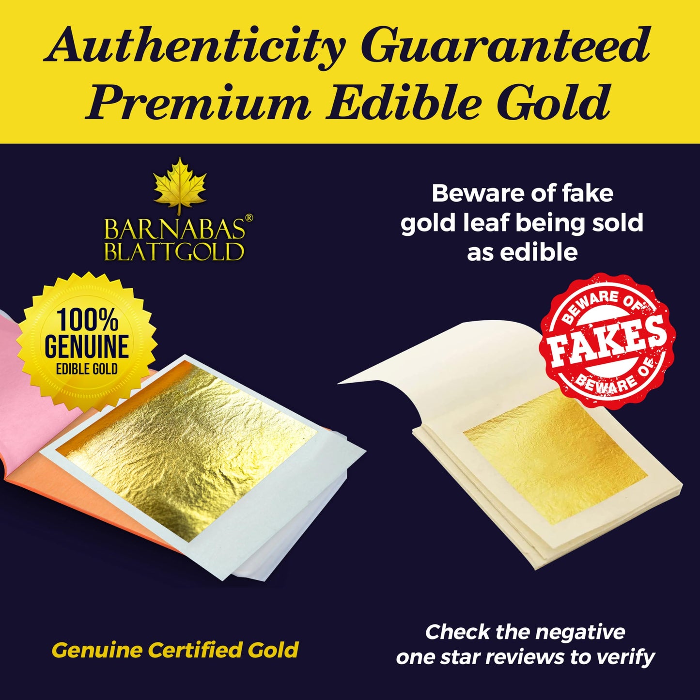 BARNABAS BLATTGOLD Edible Gold Leaf Sheets, 24K Transfer Leaf, 3.1 inch, 10 Sheets